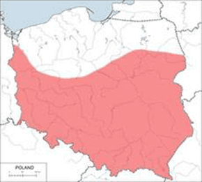 Chomik europejski – mapa występowania w Polsce