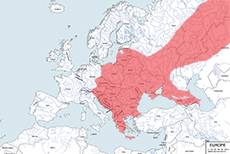 Mapa wystepowania jeża wschodniego w Europie