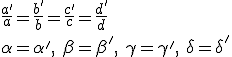 \frac{a'}{a}=\frac{b'}{b}=\frac{c'}{c}=\frac{d'}{d}\\ \alpha=\alpha ', \ \beta=\beta ', \ \gamma=\gamma ', \ \delta=\delta '
