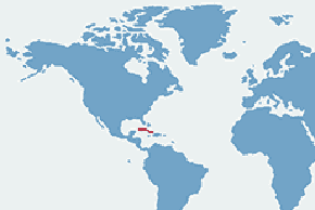 Anolis olbrzymi - mapa występowania na świecie