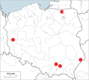 Jelonek rogacz - mapa występowania w Polsce