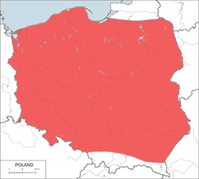 Grzebiuszka ziemna, huczek – mapa występowania w Polsce