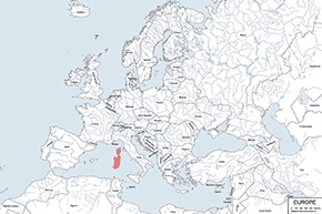 Krągłojęzyczka tyrreńska - mapa występowania na świecie