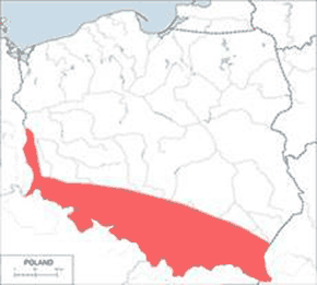 Traszka górska - mapa występowania w Polsce