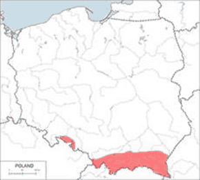 Traszka karpacka – mapa występowania w Polsce