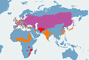 Bąk (zwyczajny) - mapa występowania na świecie