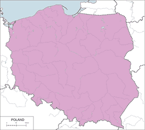 Bocian biały - mapa występowania w Polsce