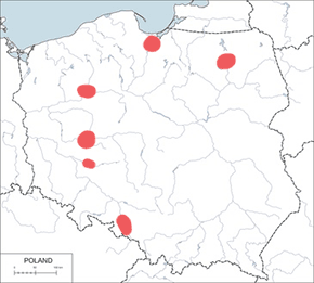 Hełmiatka - mapa występowania w Polsce