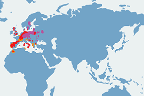 Kania ruda - mapa występowania na świecie