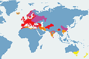 Kos - mapa występowania na świecie
