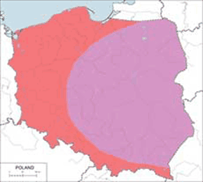 Kos - mapa występowania w Polsce