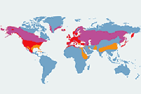 Krzyżówka (zwyczajna) - mapa występowania na świecie