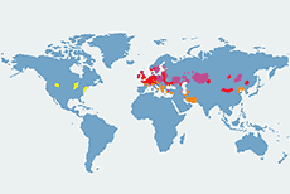 Łabędź niemy - mapa występowania na świecie