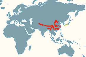 Pekińczyk czerwonodzioby - mapa występowania na świecie