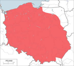 Pełzacz ogrodowy - mapa występowania w Polsce