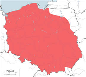 Pełzacz ogrodowy – mapa występowania w Polsce