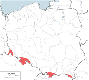 Płochacz halny - mapa występowania w Polsce