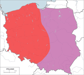 Potrzos (zwyczajny) – mapa występowania w Polsce