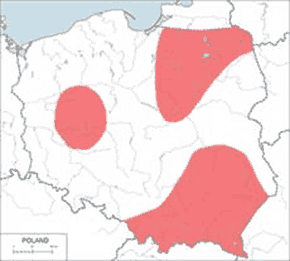 Puszczyk uralski - mapa występowania w Polsce