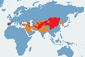 Sęp kasztanowaty – mapa występowania na świecie