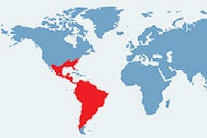 Sępnik czarny, urubu czarny - mapa występowania na świecie