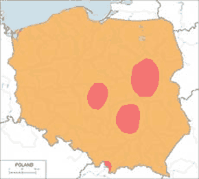Sokół wędrowny – mapa występowania w Polsce
