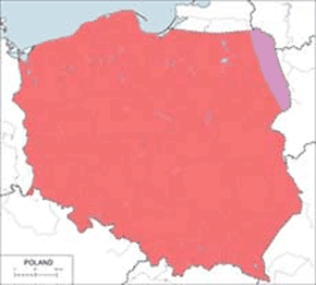Szczygieł – mapa występowania w Polsce