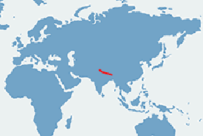 Tragopan czerwony - mapa występowania na świecie