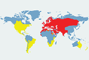Wróbel - mapa występowania na świecie