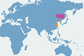 Żuraw mandżurski - mapa występowania na świecie