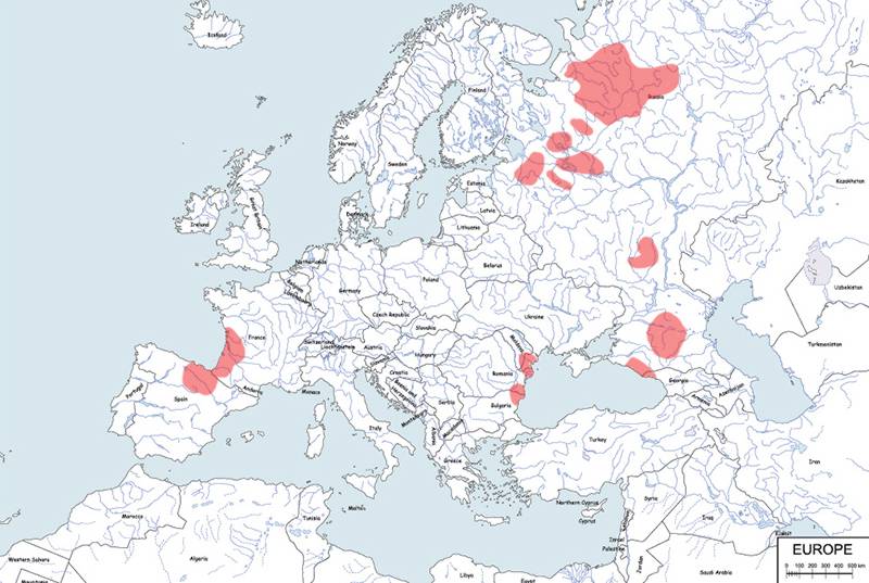 norka europejska - mapa