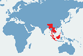 Binturong orientalny - mapa występowania na świecie