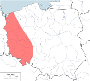 Jeż zachodni - mapa występowania w Polsce