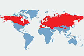 Łasica pospolita – mapa występowania na świecie