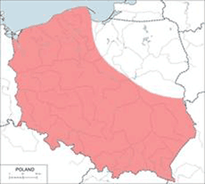 Nocek duży – mapa występowania w Polsce