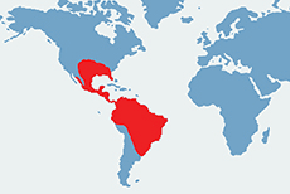 Pancernik dziewięciopaskowy - mapa występowania na świecie