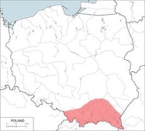 Podkowiec duży - mapa występowania w Polsce