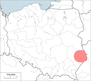 Tchórz stepowy - mapa występowania w Polsce