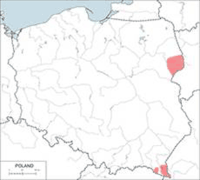 Żubr europejski - mapa występowania w Polsce
