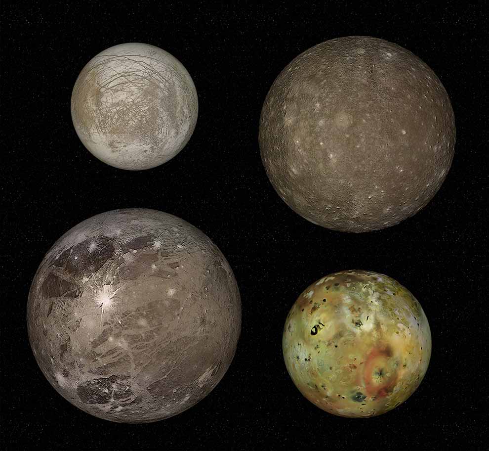 Kallisto, Europa, Ganimedes i Io (księżyce Jowisza)