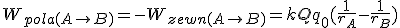 W_{pola (A\to B)} = -W_{zewn (A\to B)}=kQq_0(\frac{1}{r_A}-\frac{1}{r_B})