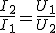 \frac{I_2}{I_1}=\frac{U_1}{U_2}