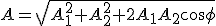 A=\sqrt{A_1^2+A_2^2+2A_1A_2cos \phi}