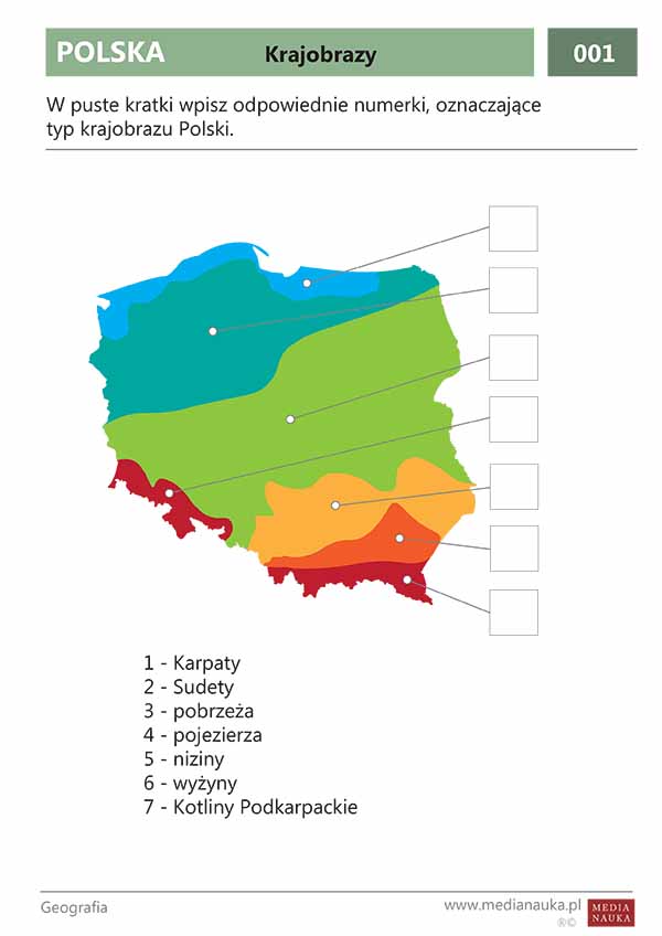 Karta Pracy Geografia Klasa 5 Karta pracy - Krajobrazy Polski - medianauka.pl