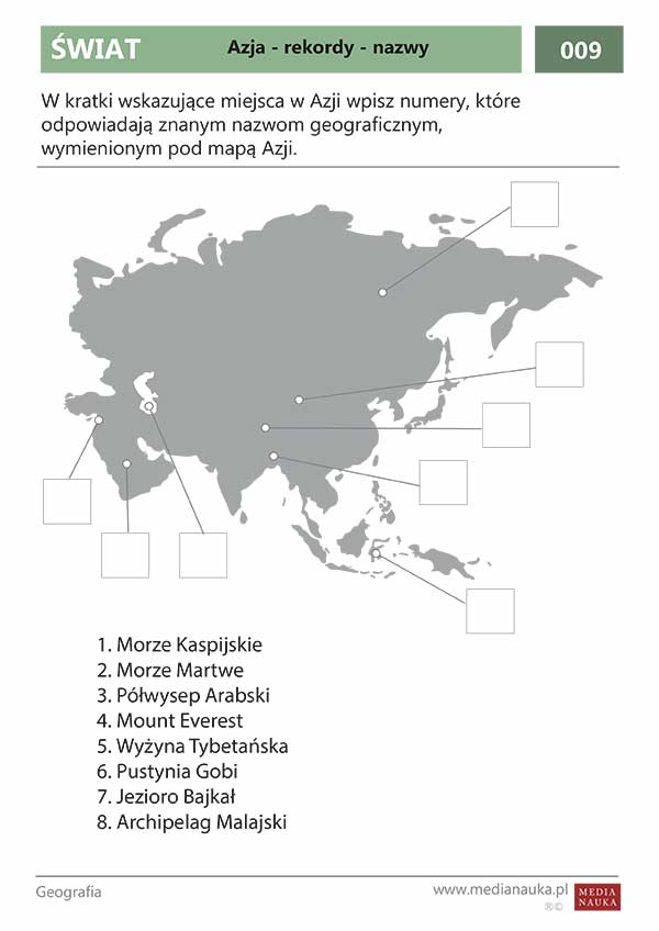 Karta pracy Azja — rekordy — nazwy geograficzne