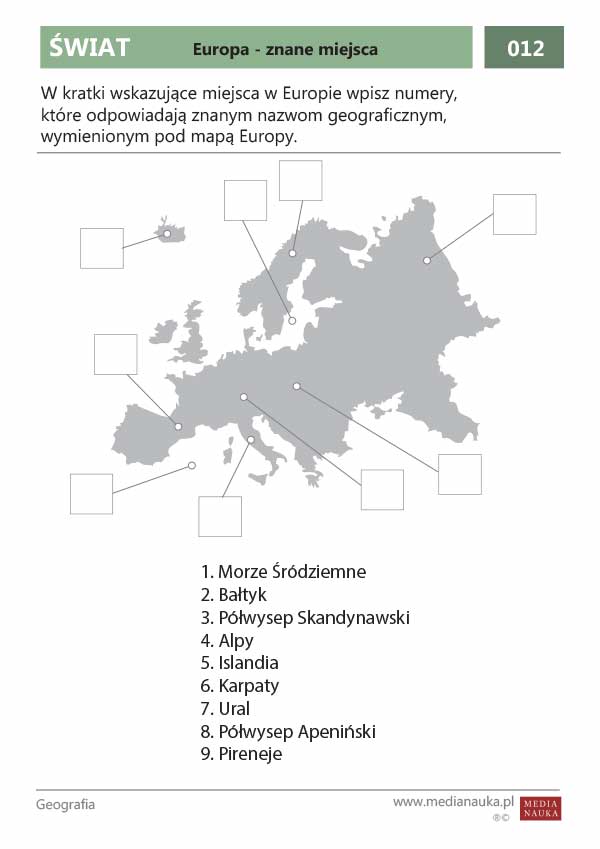 Karta pracy Europa — znane miejsca