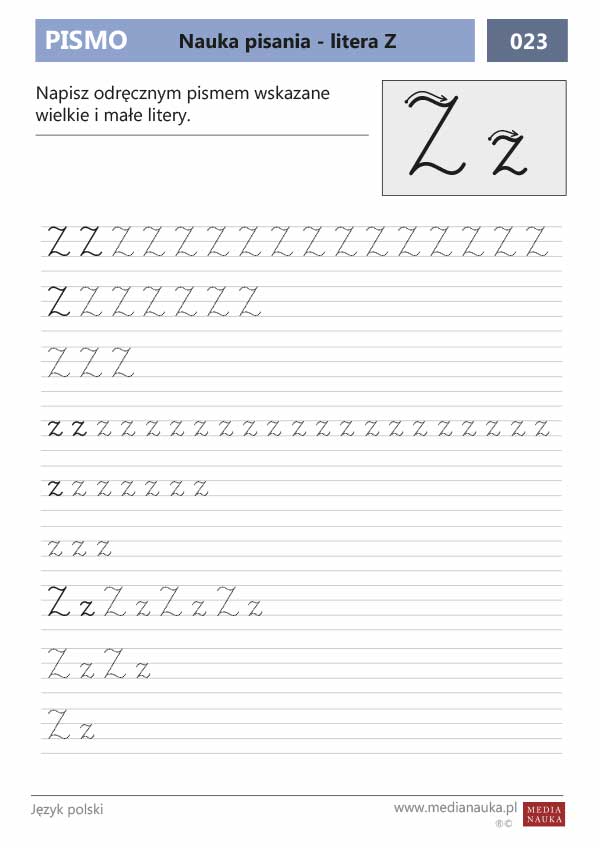 Karta pracy Nauka pisania - litera Z