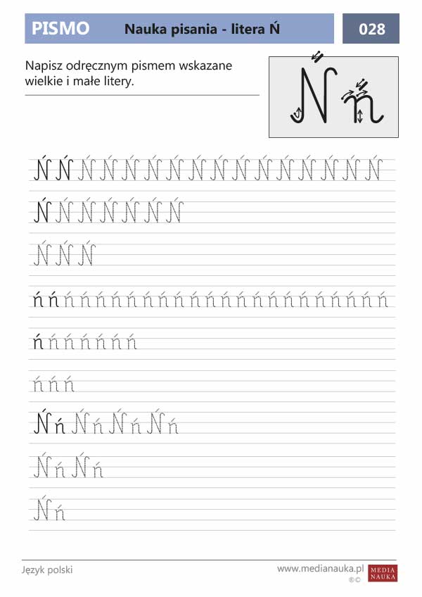 Karta pracy Nauka pisania - litera Ń