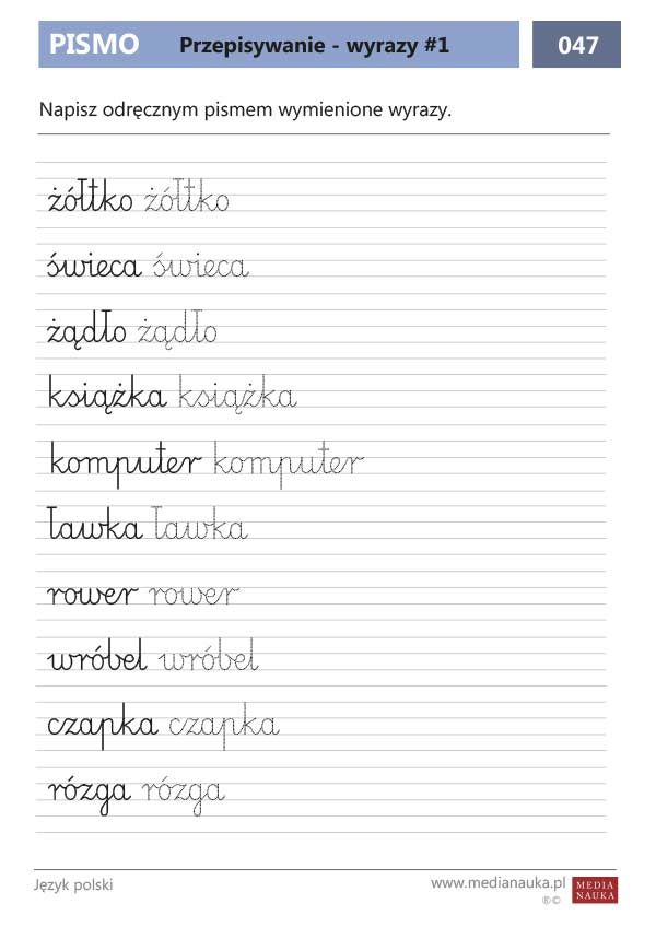 Karta pracy Przepisywanie - wyrazy #1