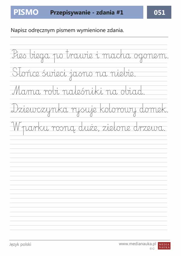 Karta pracy Przepisywanie - zdania #1